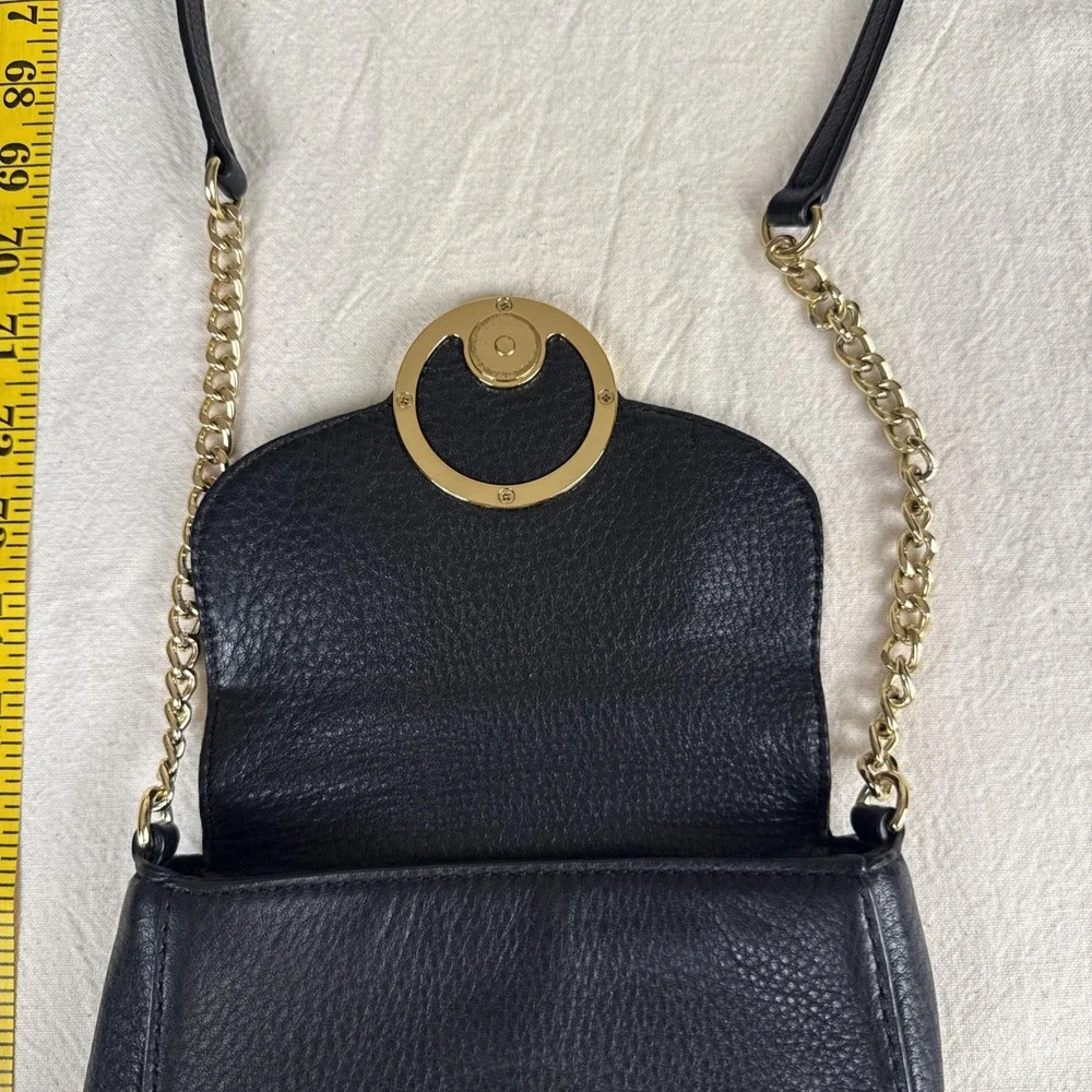 Michael Kors Black Leather Small Essentials Crossbody Purse Gold Accent Festival